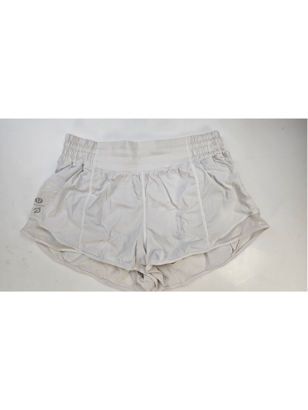 Lululemon x Peloton Women’s Running Shorts Size 10 White Gray Lined Mesh 2”